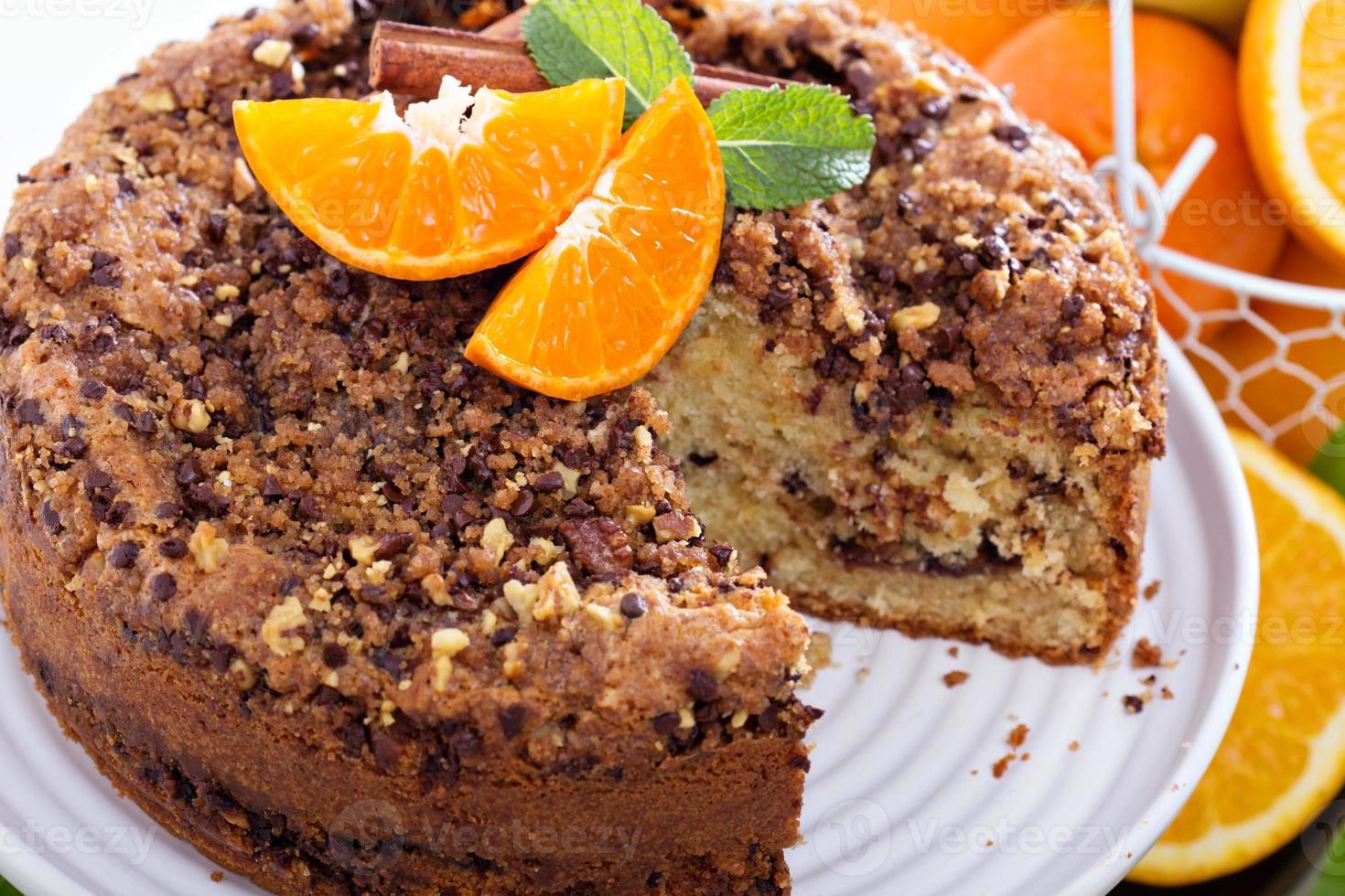 Coffee cake with oranges, nuts and chocolate photo