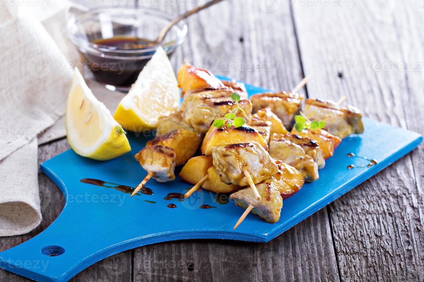 Grilled pork kabobs with peaches photo