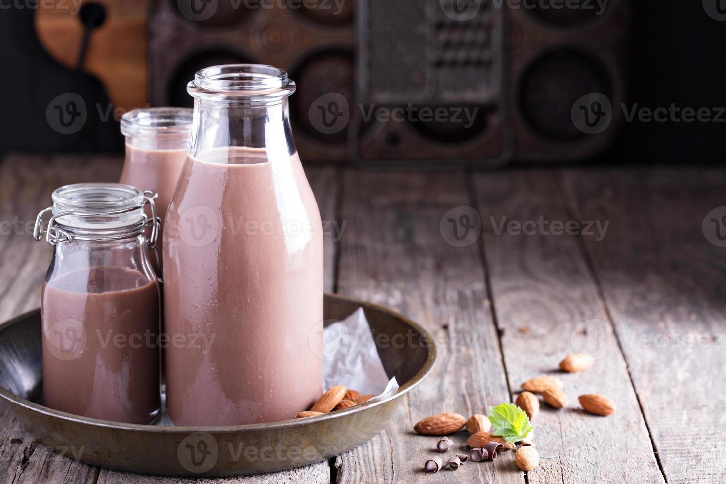 Homemade almond chocolate milk photo