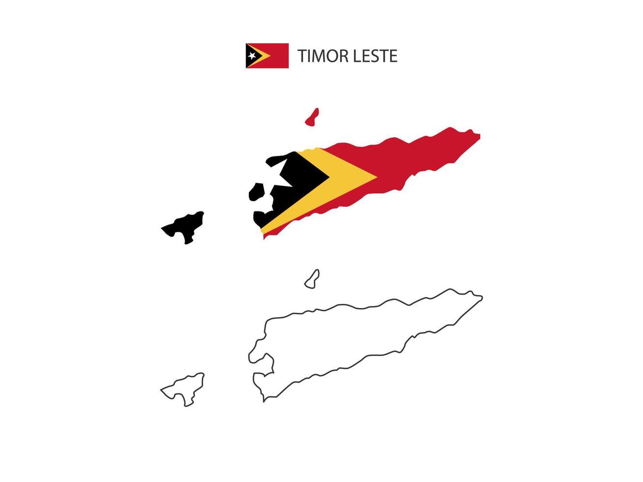 Timor Leste map city vector divided by outline simplicity style. Have 2 versions, black thin line version and color of country flag version. Both map were on the white background.