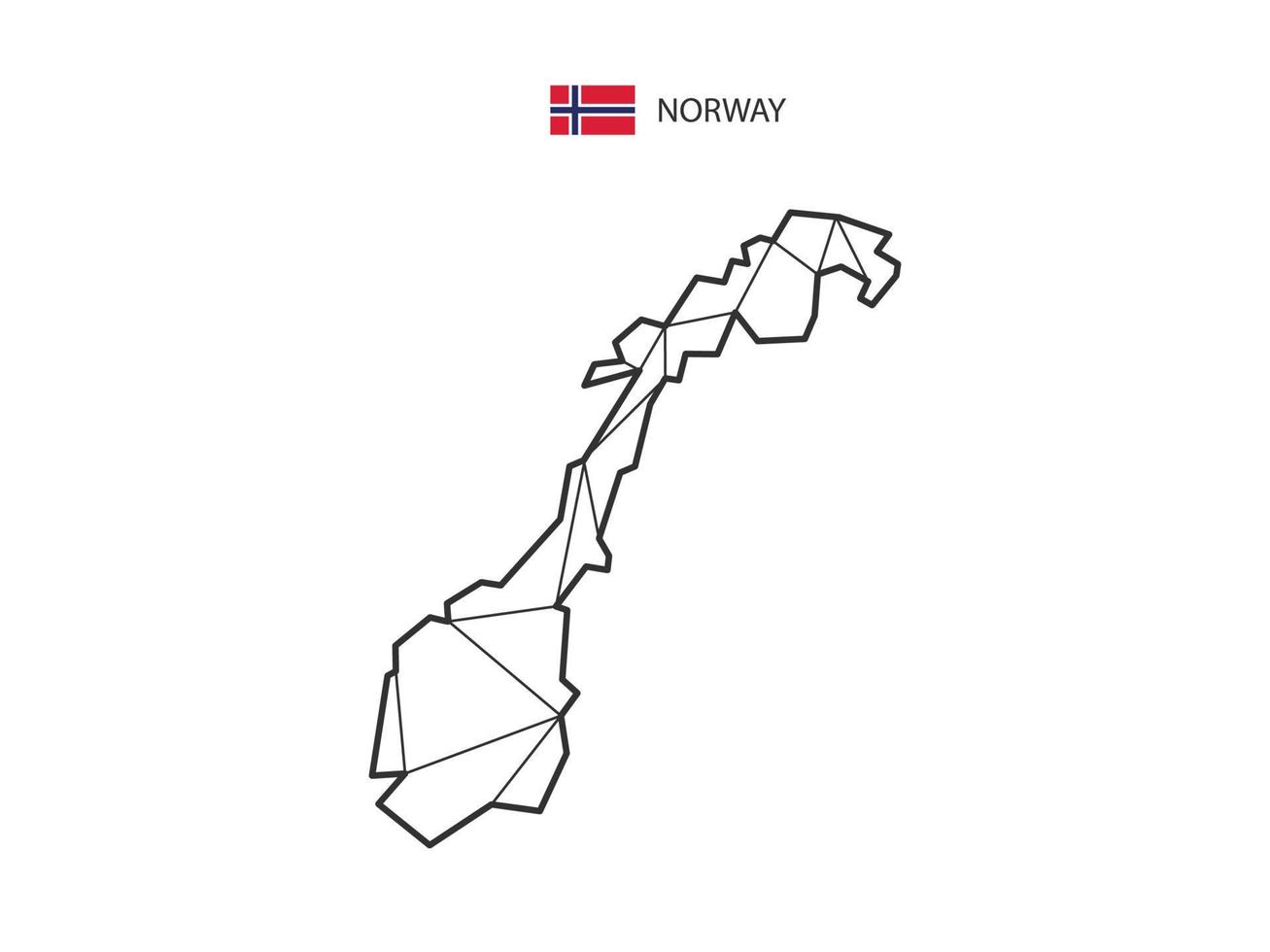 estilo de mapa de triángulos de mosaico de noruega aislado sobre un fondo blanco. diseño abstracto para vectores. vector