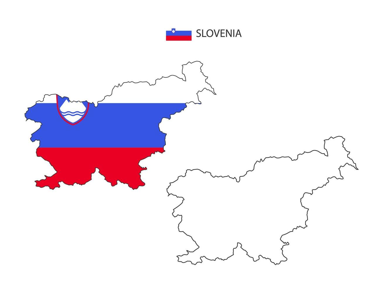 vector de ciudad de mapa de eslovenia dividido por estilo de simplicidad de contorno. tiene 2 versiones, versión de línea delgada negra y versión de color de bandera de país. ambos mapas estaban en el fondo blanco.