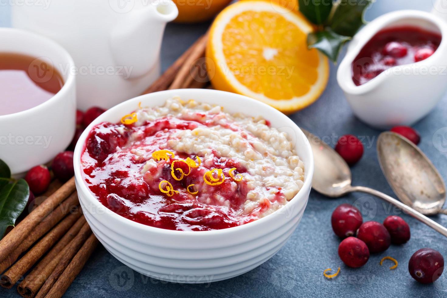 mañana de navidad desayuno avena con arándanos foto