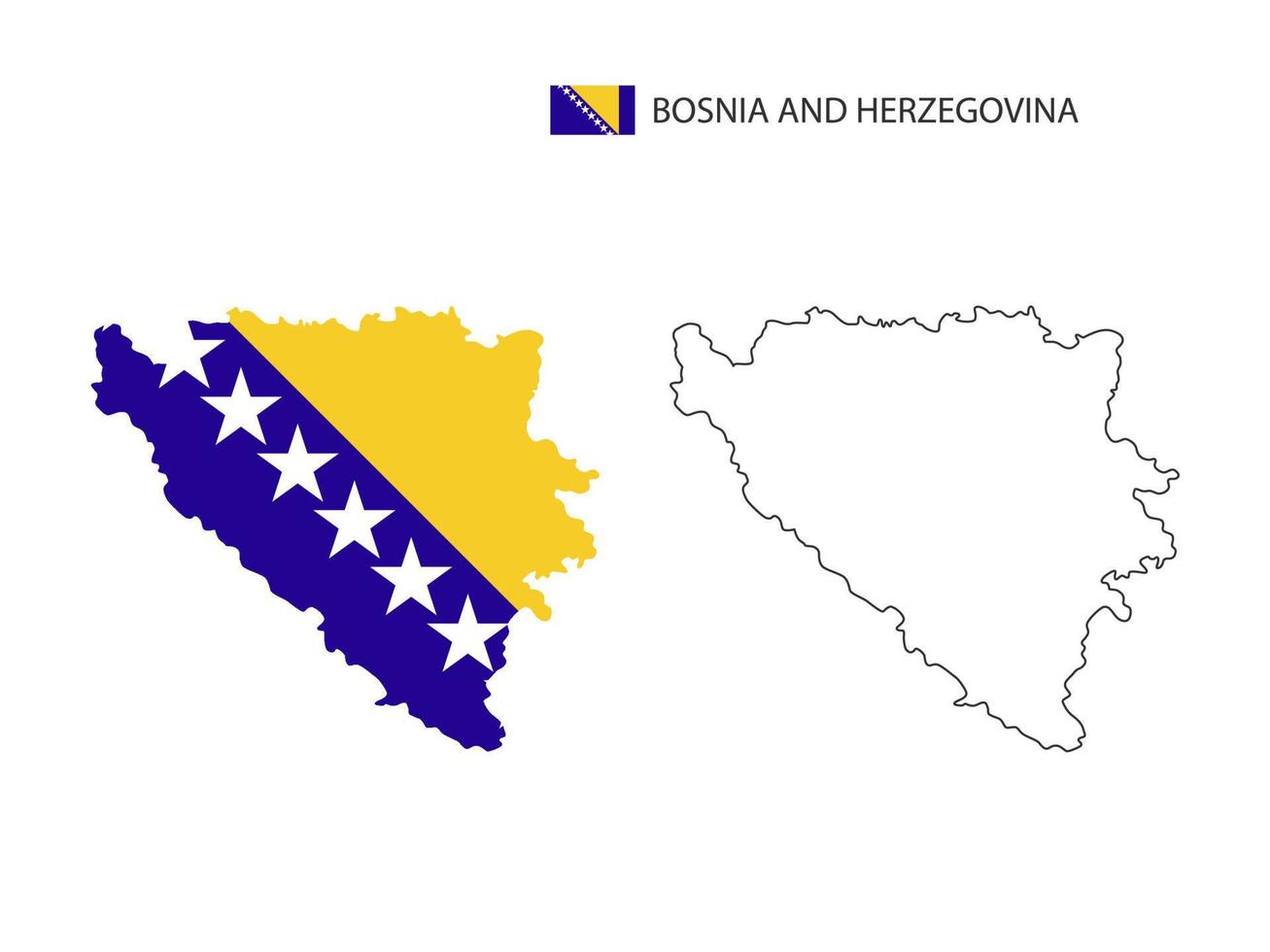 Bosnia and Herzegovina map city vector divided by outline simplicity style. Have 2 versions, black thin line version and color of country flag version. Both map were on the white background.