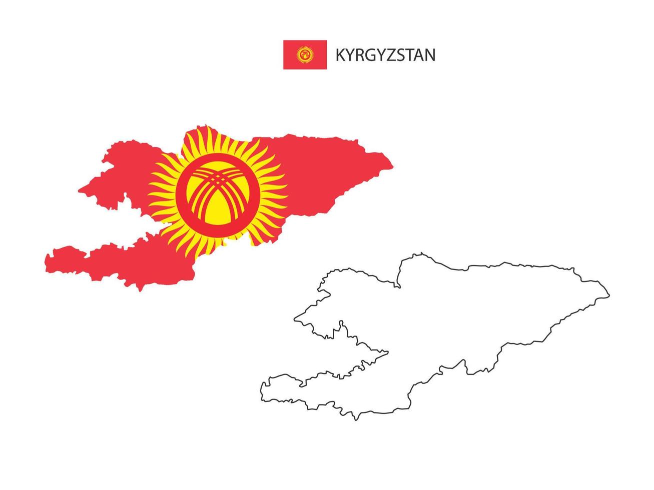 Kyrgyzstan map city vector divided by outline simplicity style. Have 2 versions, black thin line version and color of country flag version. Both map were on the white background.