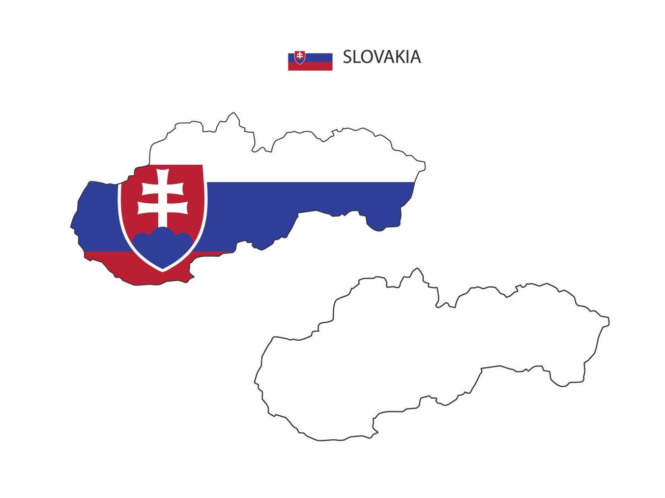 Slovakia map city vector divided by outline simplicity style. Have 2 versions, black thin line version and color of country flag version. Both map were on the white background.