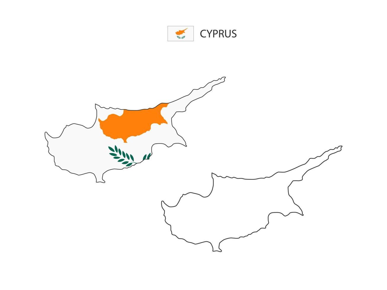 Cyprus map city vector divided by outline simplicity style. Have 2 versions, black thin line version and color of country flag version. Both map were on the white background.