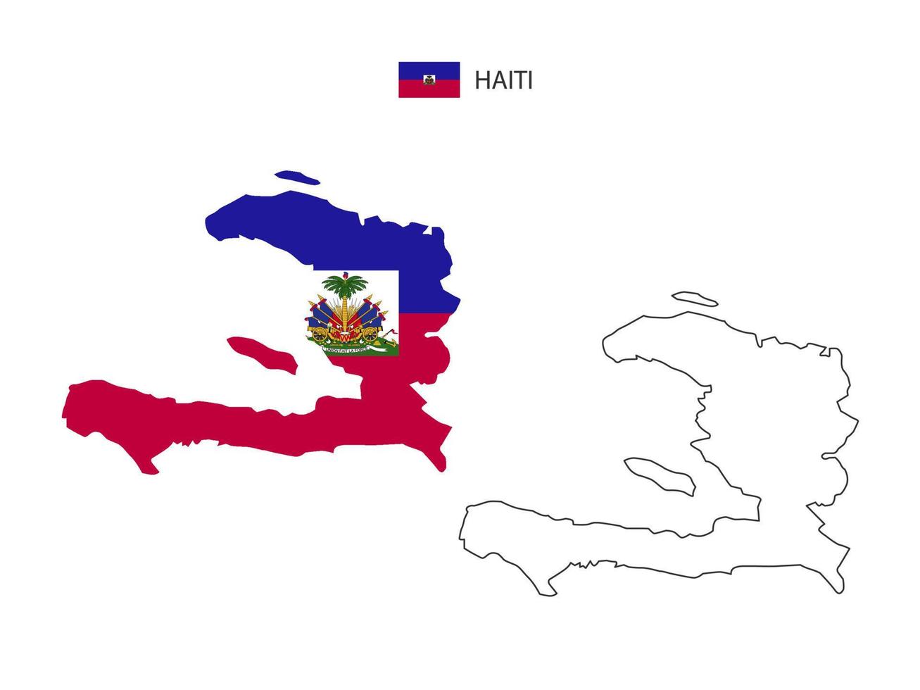 Haiti map city vector divided by outline simplicity style. Have 2 versions, black thin line version and color of country flag version. Both map were on the white background.