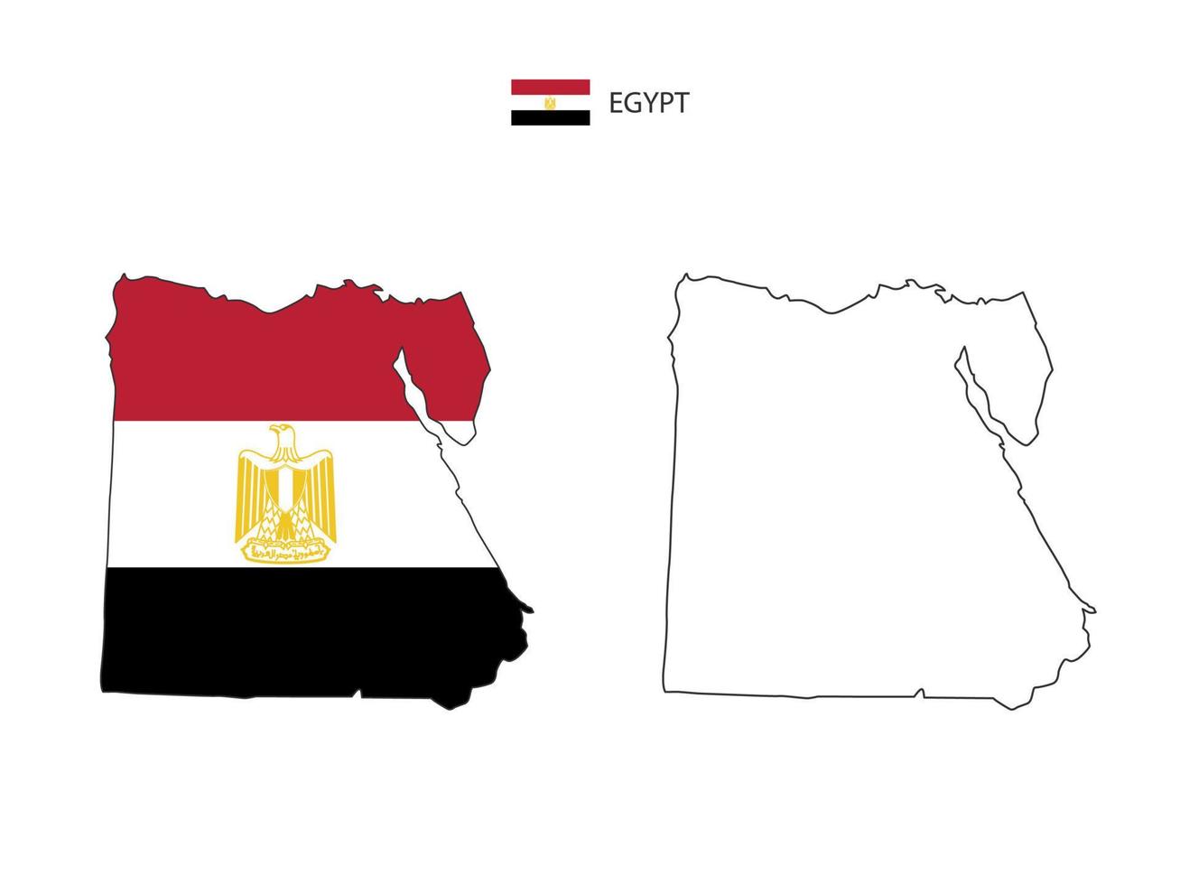 vector de ciudad de mapa de egipto dividido por estilo de simplicidad de contorno. tiene 2 versiones, versión de línea delgada negra y versión de color de bandera de país. ambos mapas estaban en el fondo blanco.