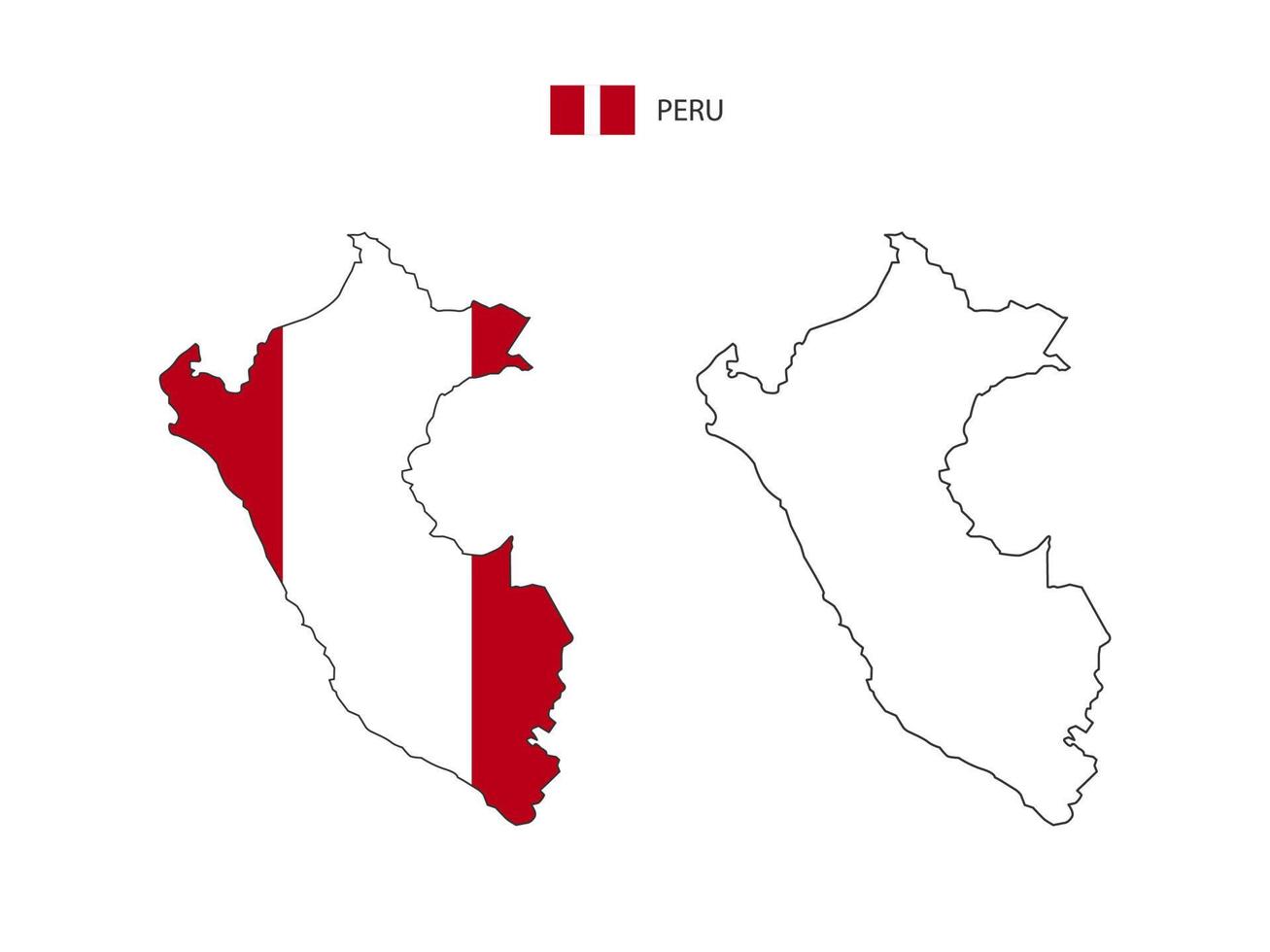 vector de ciudad de mapa de perú dividido por estilo de simplicidad de contorno. tiene 2 versiones, versión de línea delgada negra y versión de color de bandera de país. ambos mapas estaban en el fondo blanco.
