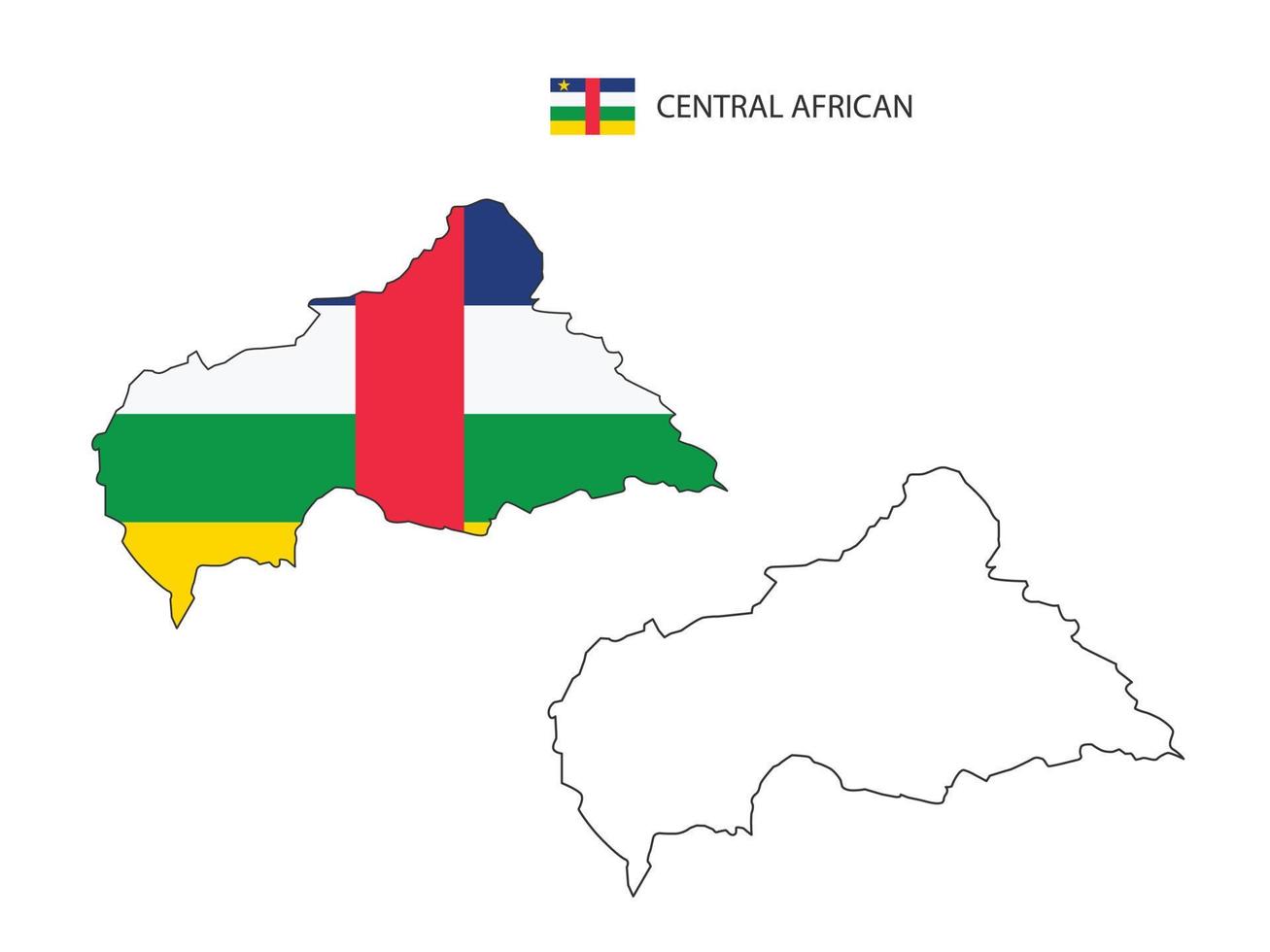 vector de ciudad de mapa de África central dividido por estilo de simplicidad de contorno. tiene 2 versiones, versión de línea delgada negra y versión de color de bandera de país. ambos mapas estaban en el fondo blanco.