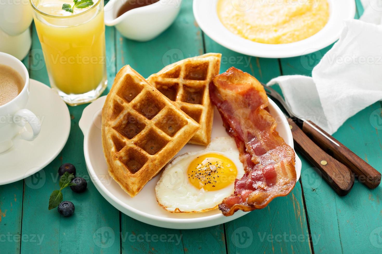 Southern cuisine breakfast with waffles photo