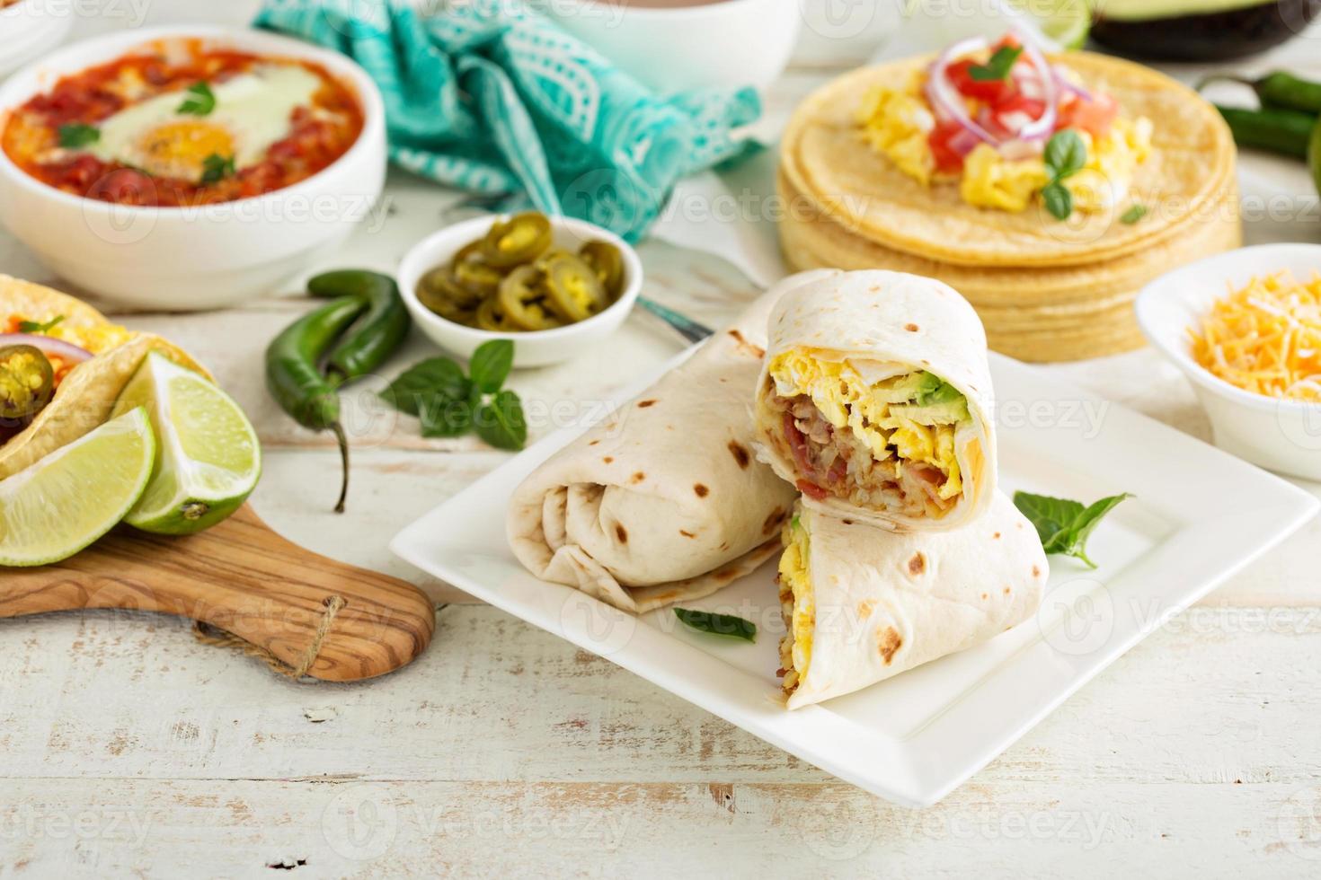 Breakfast burritos with eggs and potatoes photo