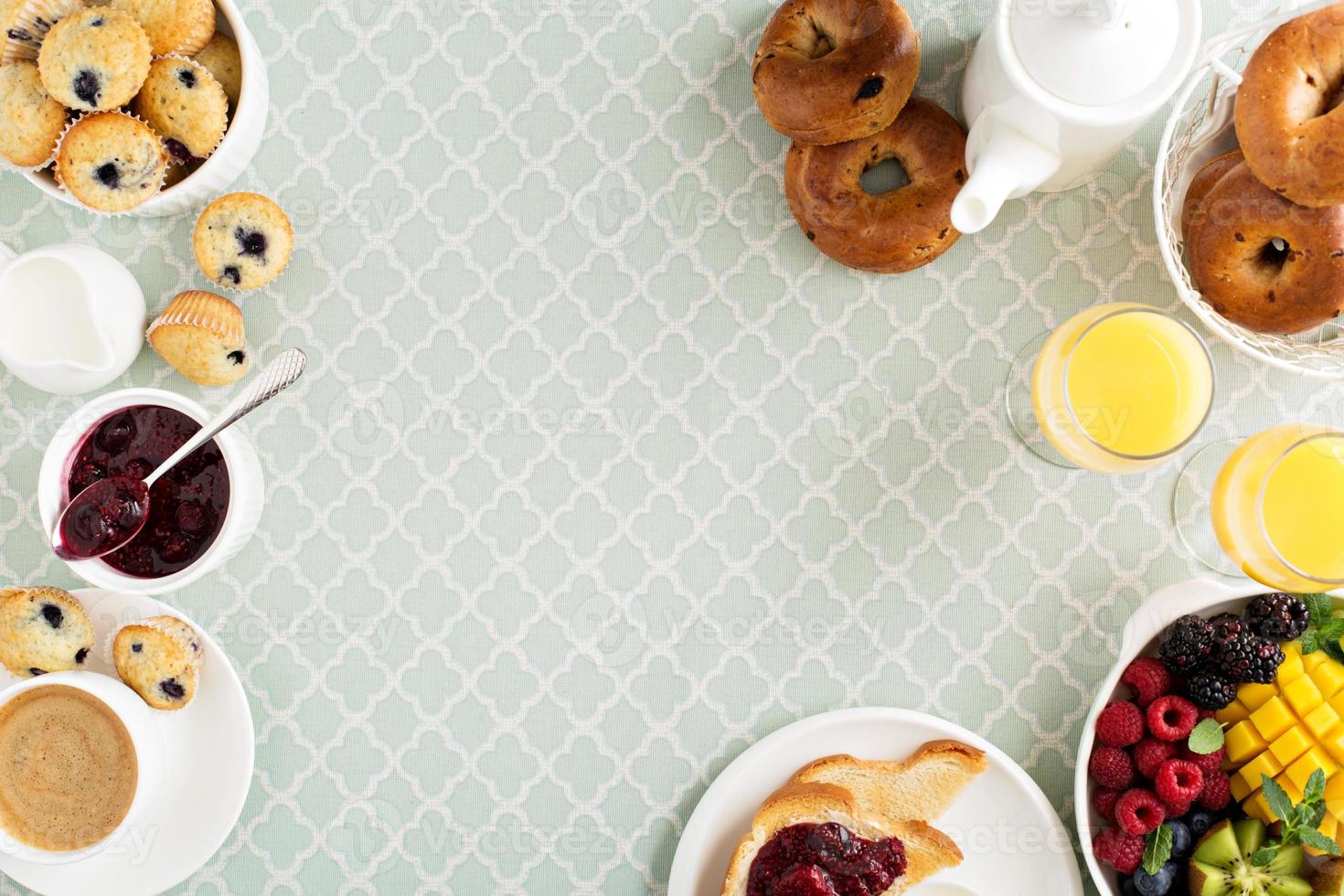 Fresh and bright continental breakfast table photo