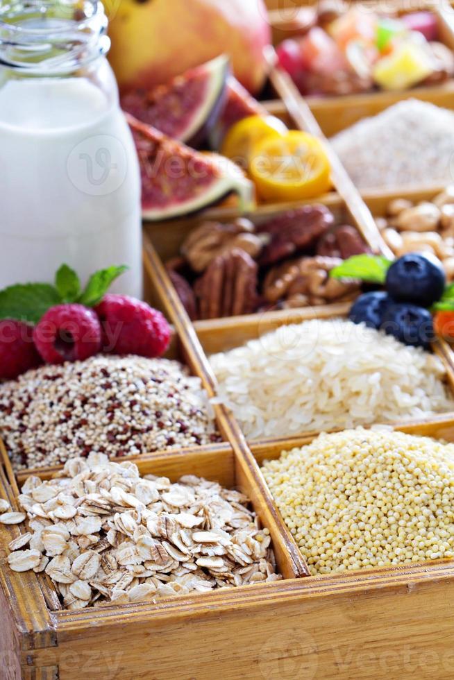 Breakfast items in wooden box photo