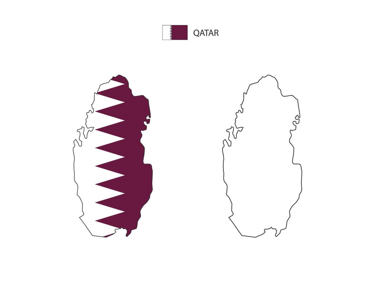 Qatar map city vector divided by outline simplicity style. Have 2 versions, black thin line version and color of country flag version. Both map were on the white background.