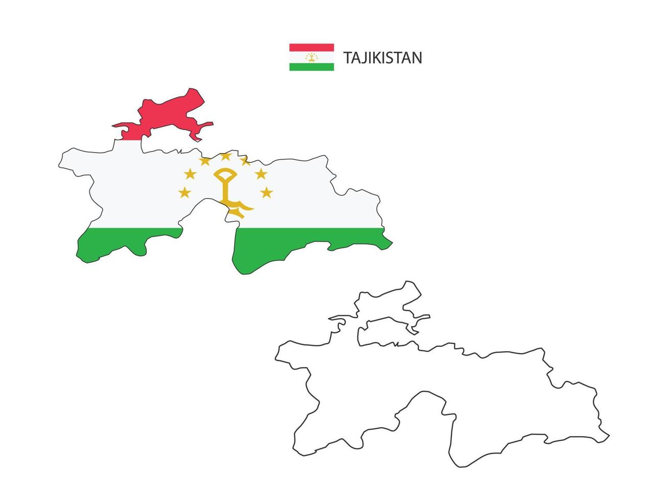 Tajikistan map city vector divided by outline simplicity style. Have 2 versions, black thin line version and color of country flag version. Both map were on the white background.