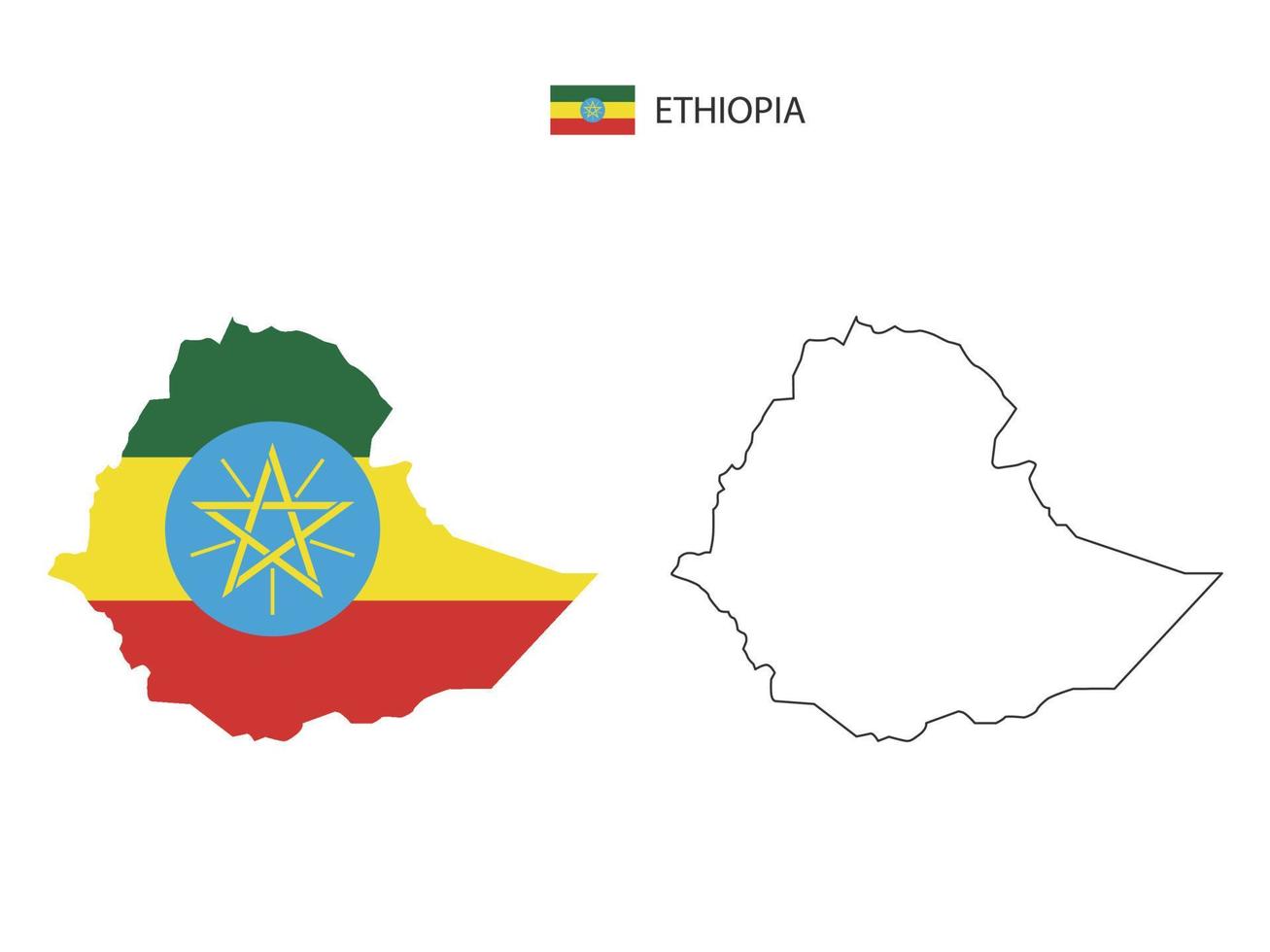 Ethiopia map city vector divided by outline simplicity style. Have 2 versions, black thin line version and color of country flag version. Both map were on the white background.