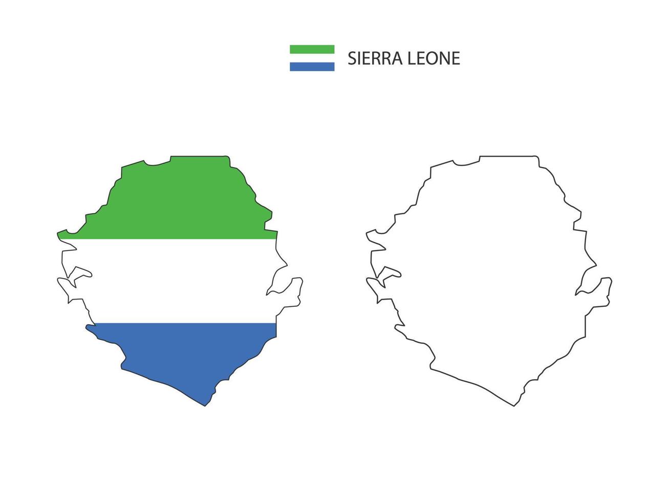 vector de ciudad de mapa de sierra leona dividido por estilo de simplicidad de contorno. tiene 2 versiones, versión de línea delgada negra y versión de color de bandera de país. ambos mapas estaban en el fondo blanco.