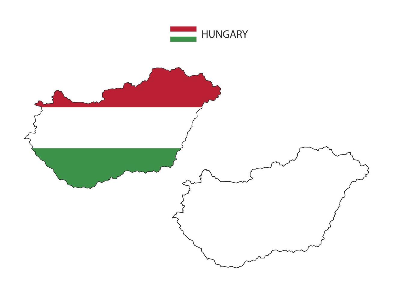 vector de ciudad de mapa de hungría dividido por estilo de simplicidad de contorno. tiene 2 versiones, versión de línea delgada negra y versión de color de bandera de país. ambos mapas estaban en el fondo blanco.