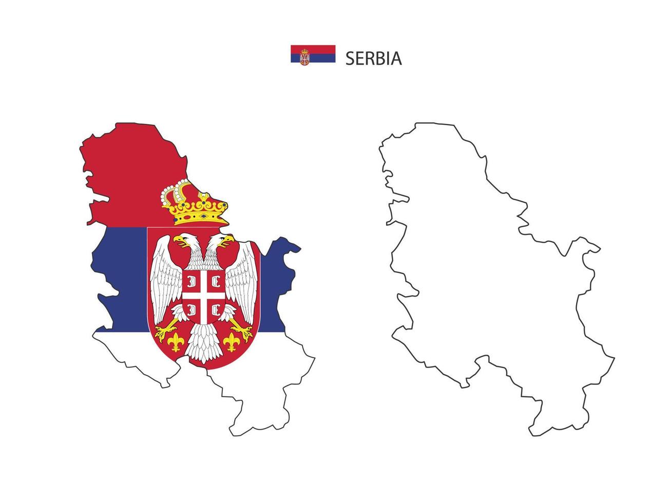 Serbia map city vector divided by outline simplicity style. Have 2 versions, black thin line version and color of country flag version. Both map were on the white background.