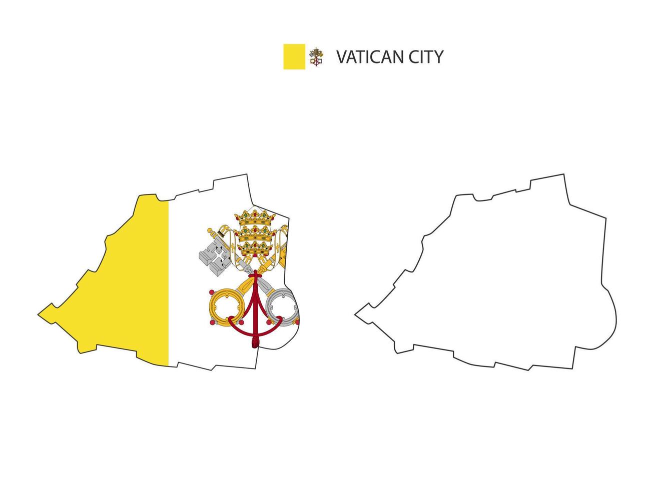Vatican City map city vector divided by outline simplicity style. Have 2 versions, black thin line version and color of country flag version. Both map were on the white background.