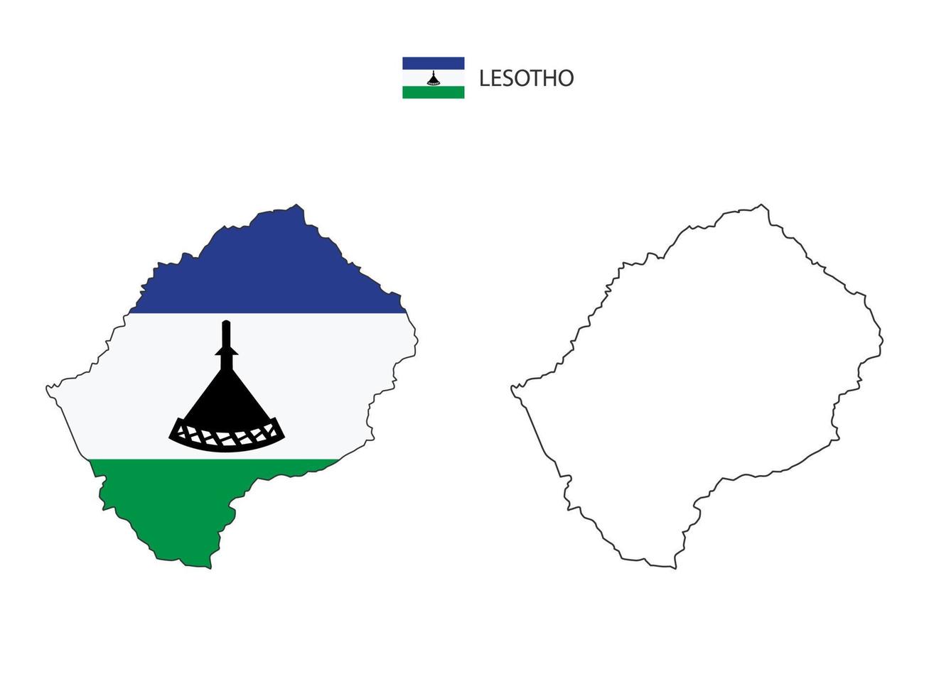 Lesotho map city vector divided by outline simplicity style. Have 2 versions, black thin line version and color of country flag version. Both map were on the white background.