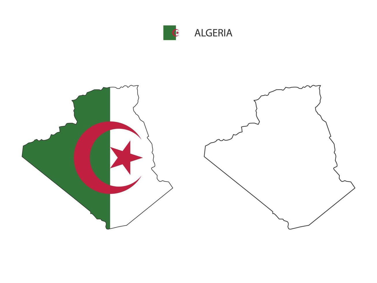 vector de ciudad de mapa de argelia dividido por estilo de simplicidad de contorno. tiene 2 versiones, versión de línea delgada negra y versión de color de bandera de país. ambos mapas estaban en el fondo blanco.