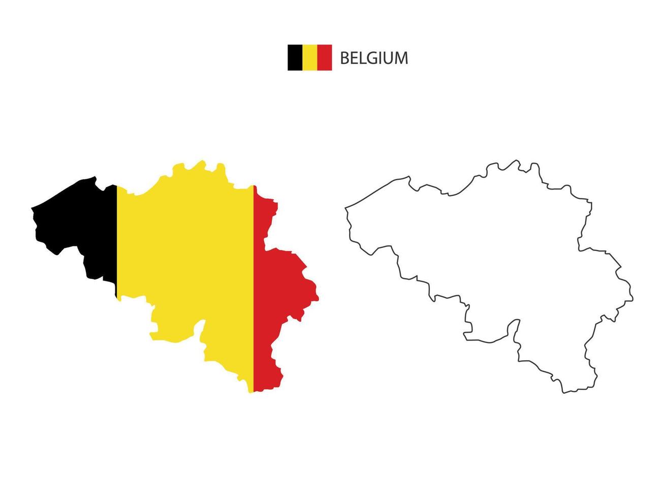 vector de ciudad de mapa de bélgica dividido por estilo de simplicidad de contorno. tiene 2 versiones, versión de línea delgada negra y versión de color de bandera de país. ambos mapas estaban en el fondo blanco.