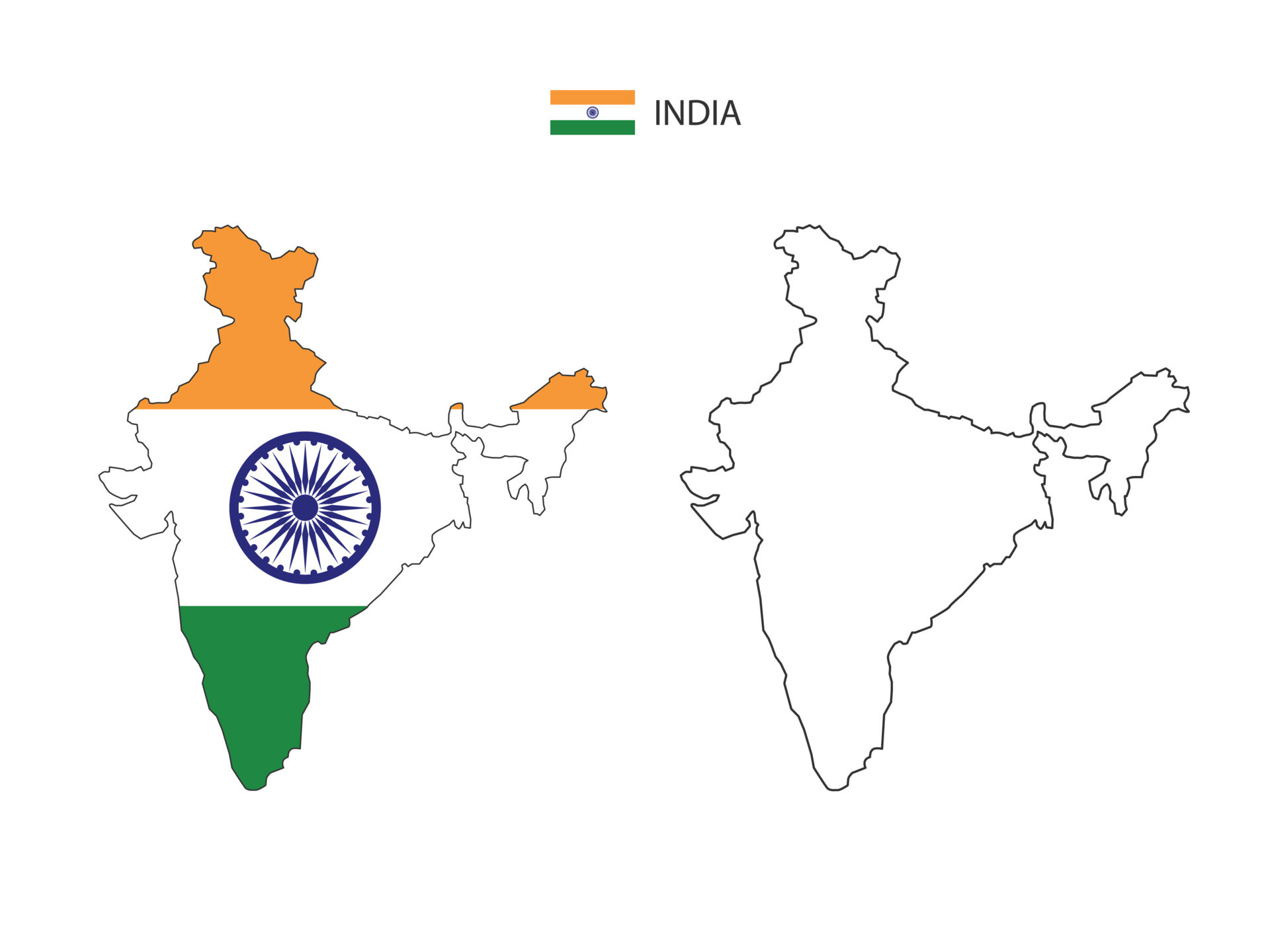 India map city vector divided by outline simplicity style. Have 2 versions,  black thin line version and color of country flag version. Both map were on  the white background. 15706326 Vector Art