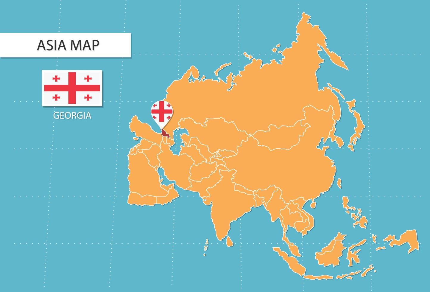 Georgia map in Asia, icons showing Georgia location and flags. 15706342