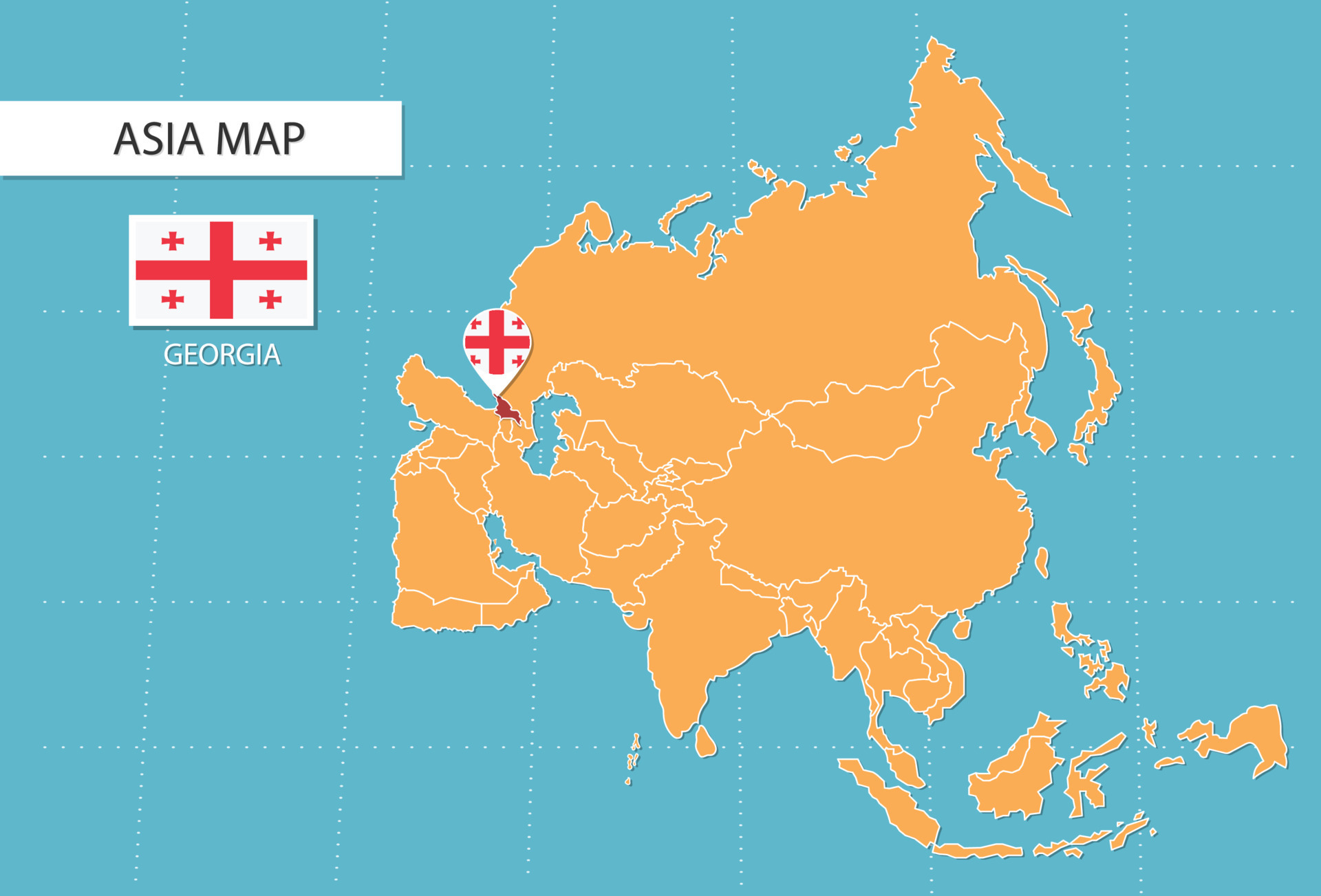 Georgia map in Asia, icons showing Georgia location and flags. 15706342