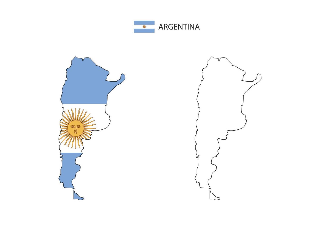 Argentina map city vector divided by outline simplicity style. Have 2 versions, black thin line version and color of country flag version. Both map were on the white background.