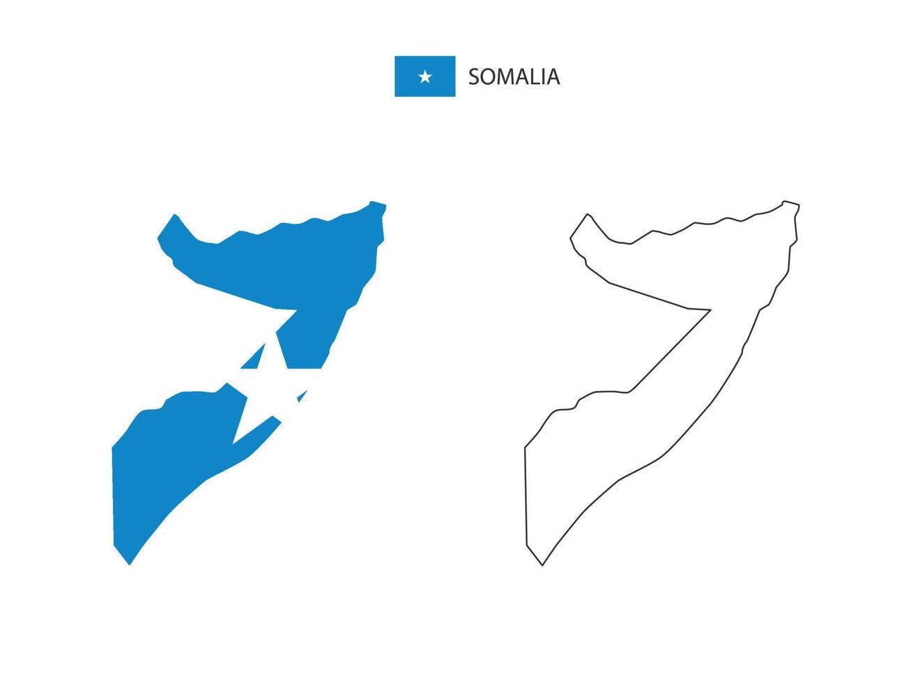 vector de ciudad de mapa de somalia dividido por estilo de simplicidad de contorno. tiene 2 versiones, versión de línea delgada negra y versión de color de bandera de país. ambos mapas estaban en el fondo blanco.