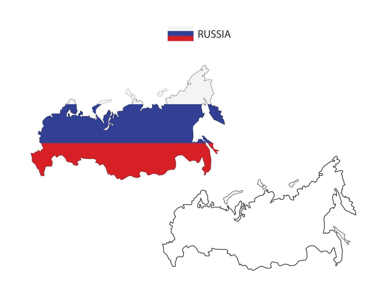 vector de ciudad de mapa de rusia dividido por estilo de simplicidad de contorno. tiene 2 versiones, versión de línea delgada negra y versión de color de bandera de país. ambos mapas estaban en el fondo blanco.