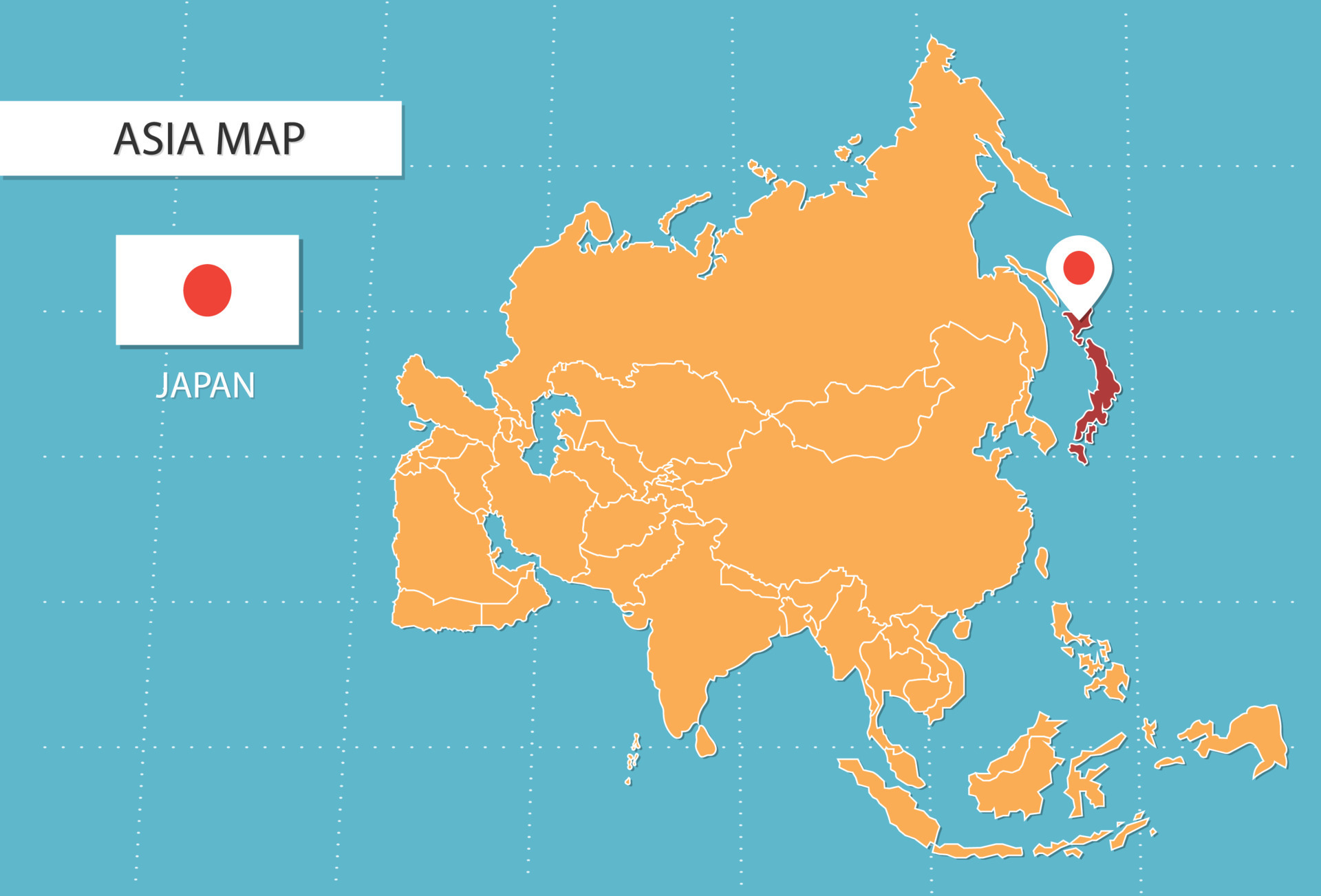 Japan Map In Asia Icons Showing Japan Location And Flags 15706388 Japan Map In Asia Icons Showing Japan Location And Flags Vector 