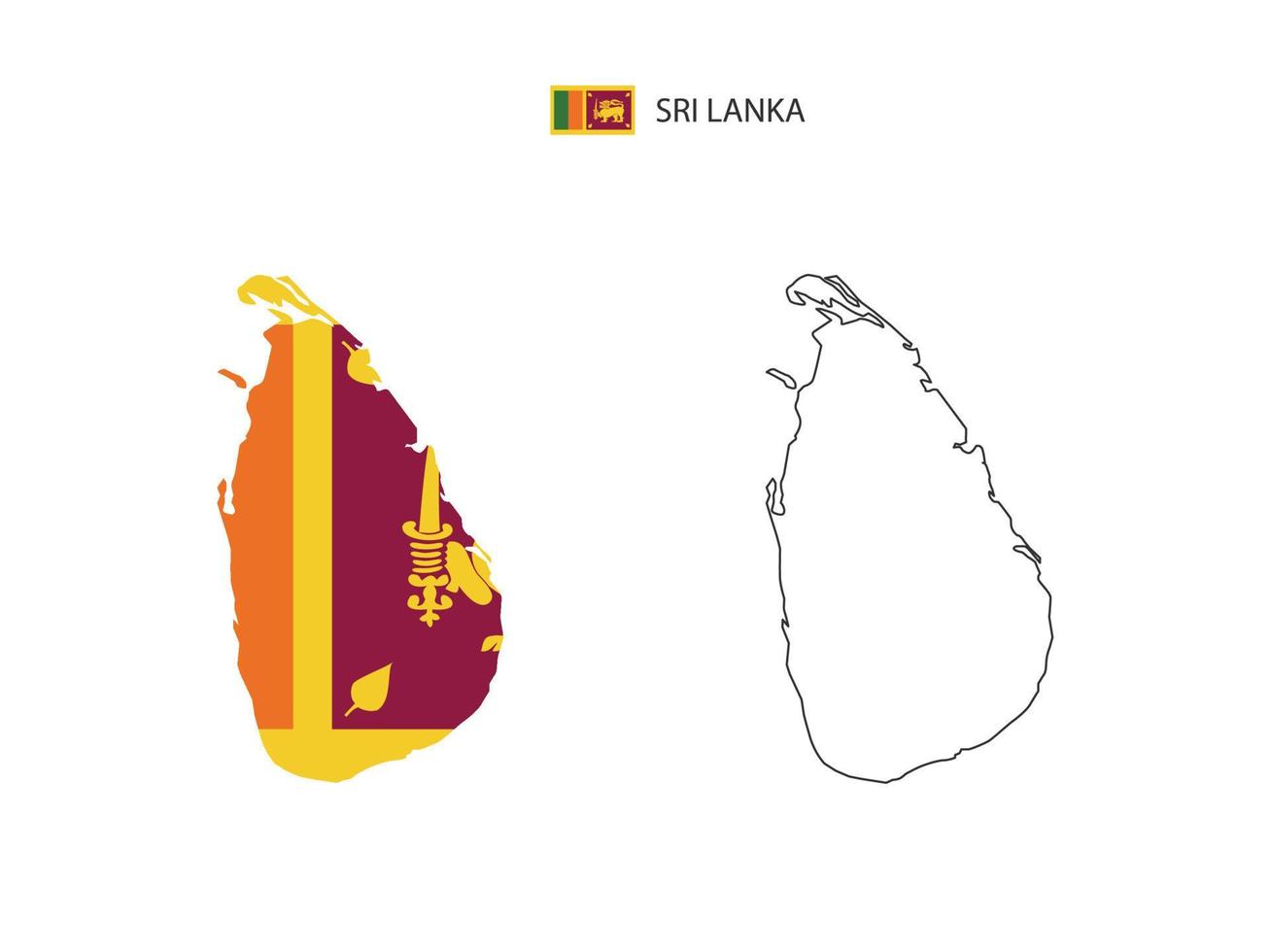 Sri Lanka map city vector divided by outline simplicity style. Have 2 versions, black thin line version and color of country flag version. Both map were on the white background.