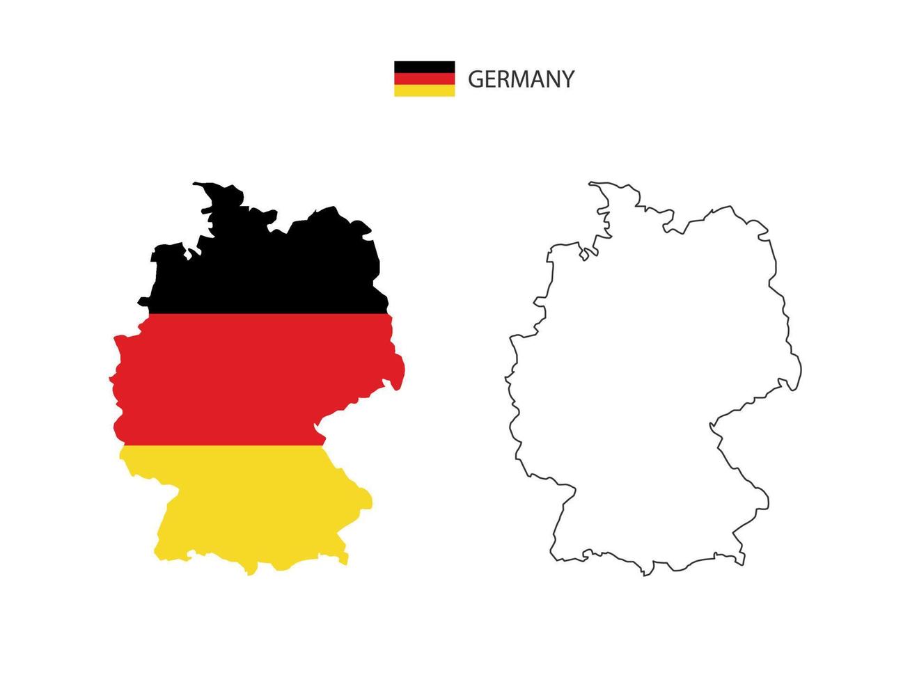 vector de ciudad de mapa de alemania dividido por estilo de simplicidad de contorno. tiene 2 versiones, versión de línea delgada negra y versión de color de bandera de país. ambos mapas estaban en el fondo blanco.