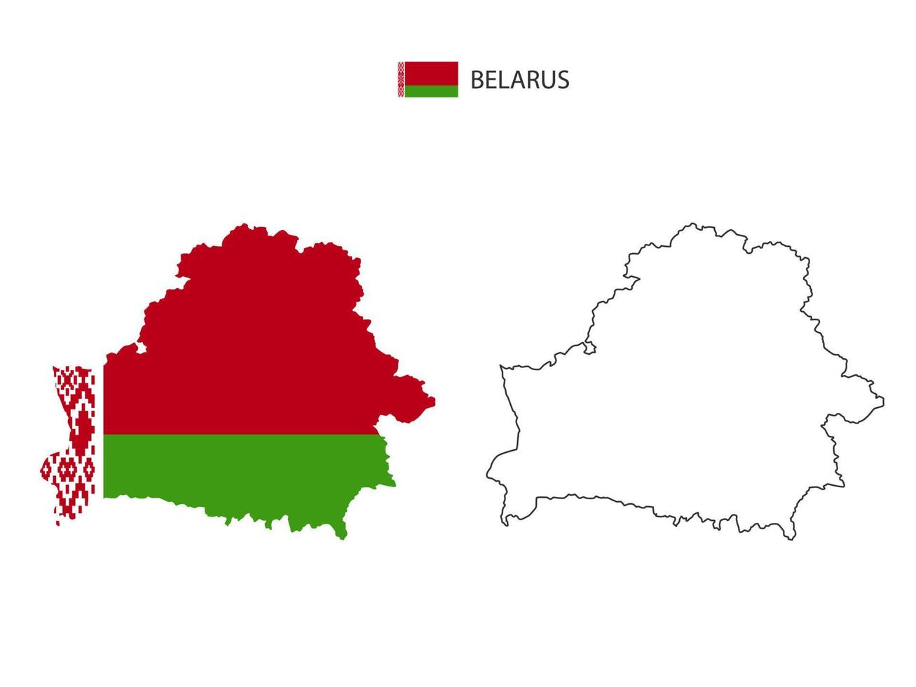Belarus map city vector divided by outline simplicity style. Have 2 versions, black thin line version and color of country flag version. Both map were on the white background.