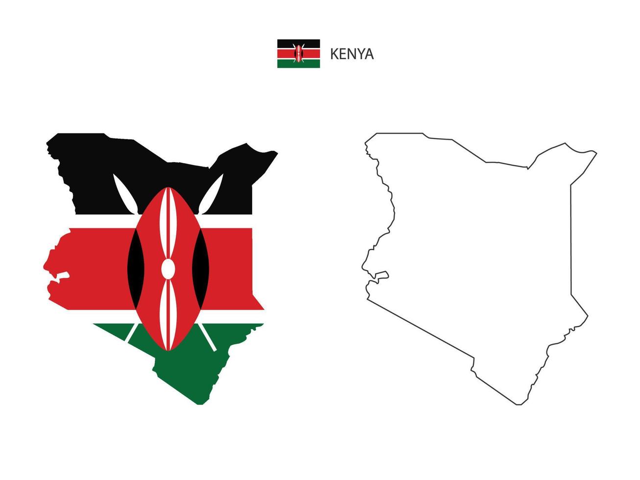Kenya map city vector divided by outline simplicity style. Have 2 versions, black thin line version and color of country flag version. Both map were on the white background.
