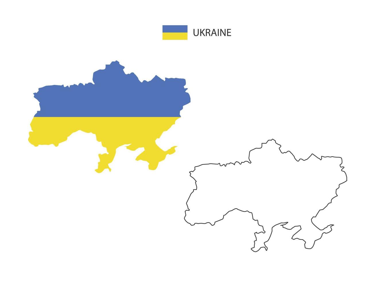 vector de ciudad de mapa de ucrania dividido por estilo de simplicidad de contorno. tiene 2 versiones, versión de línea delgada negra y versión de color de bandera de país. ambos mapas estaban en el fondo blanco.