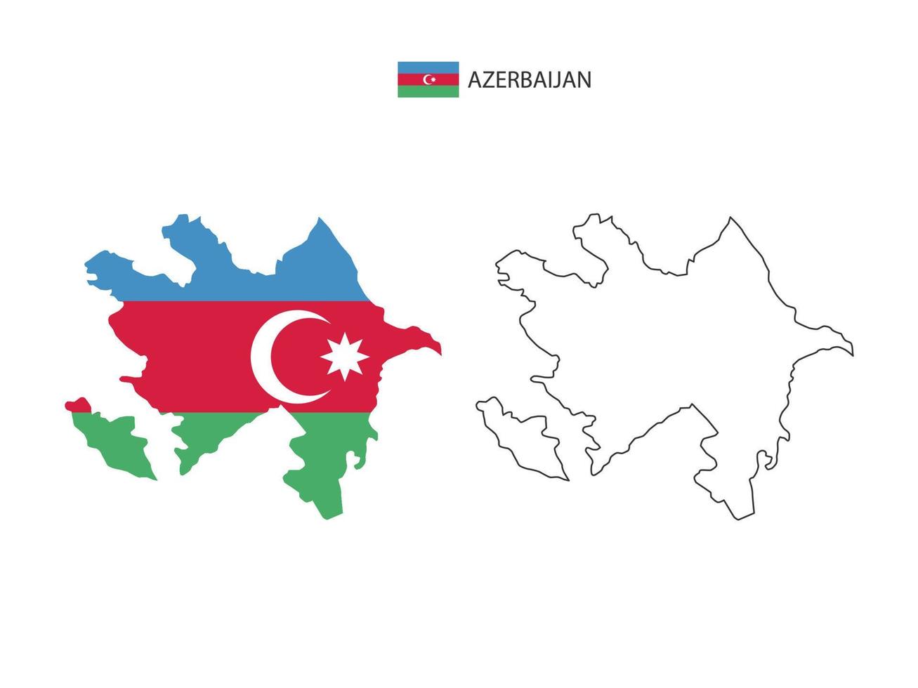 Azerbaijan map city vector divided by outline simplicity style. Have 2 versions, black thin line version and color of country flag version. Both map were on the white background.