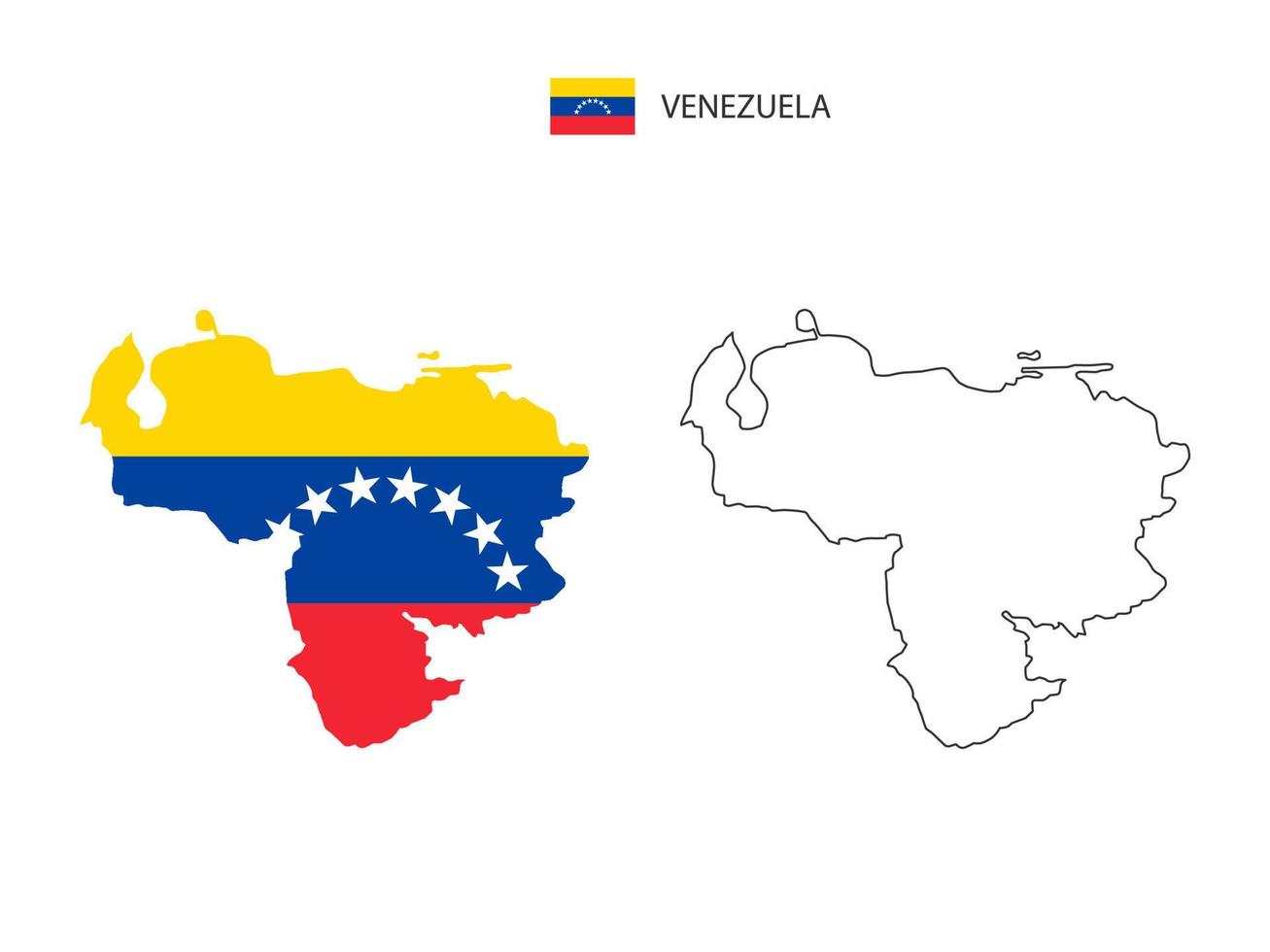 Venezuela map city vector divided by outline simplicity style. Have 2 versions, black thin line version and color of country flag version. Both map were on the white background.