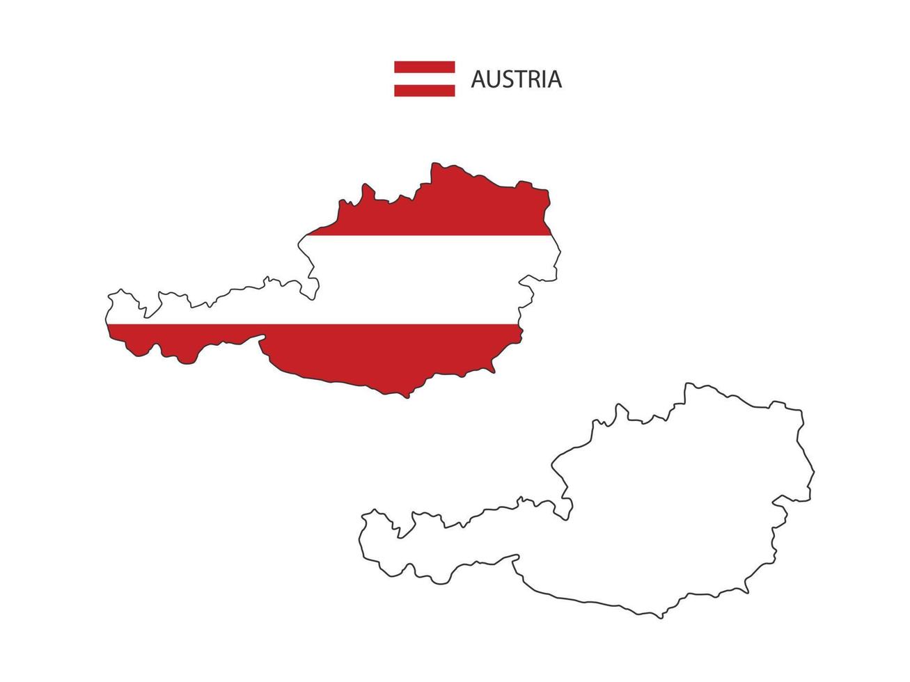 vector de ciudad de mapa de austria dividido por estilo de simplicidad de contorno. tiene 2 versiones, versión de línea delgada negra y versión de color de bandera de país. ambos mapas estaban en el fondo blanco.
