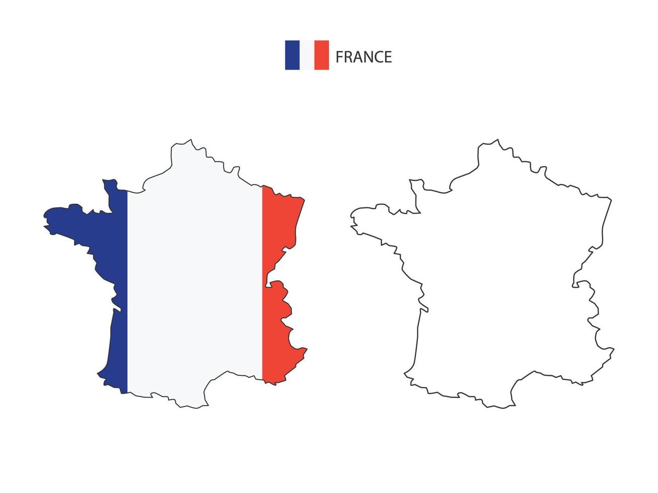 vector de ciudad de mapa de francia dividido por estilo de simplicidad de contorno. tiene 2 versiones, versión de línea delgada negra y versión de color de bandera de país. ambos mapas estaban en el fondo blanco.