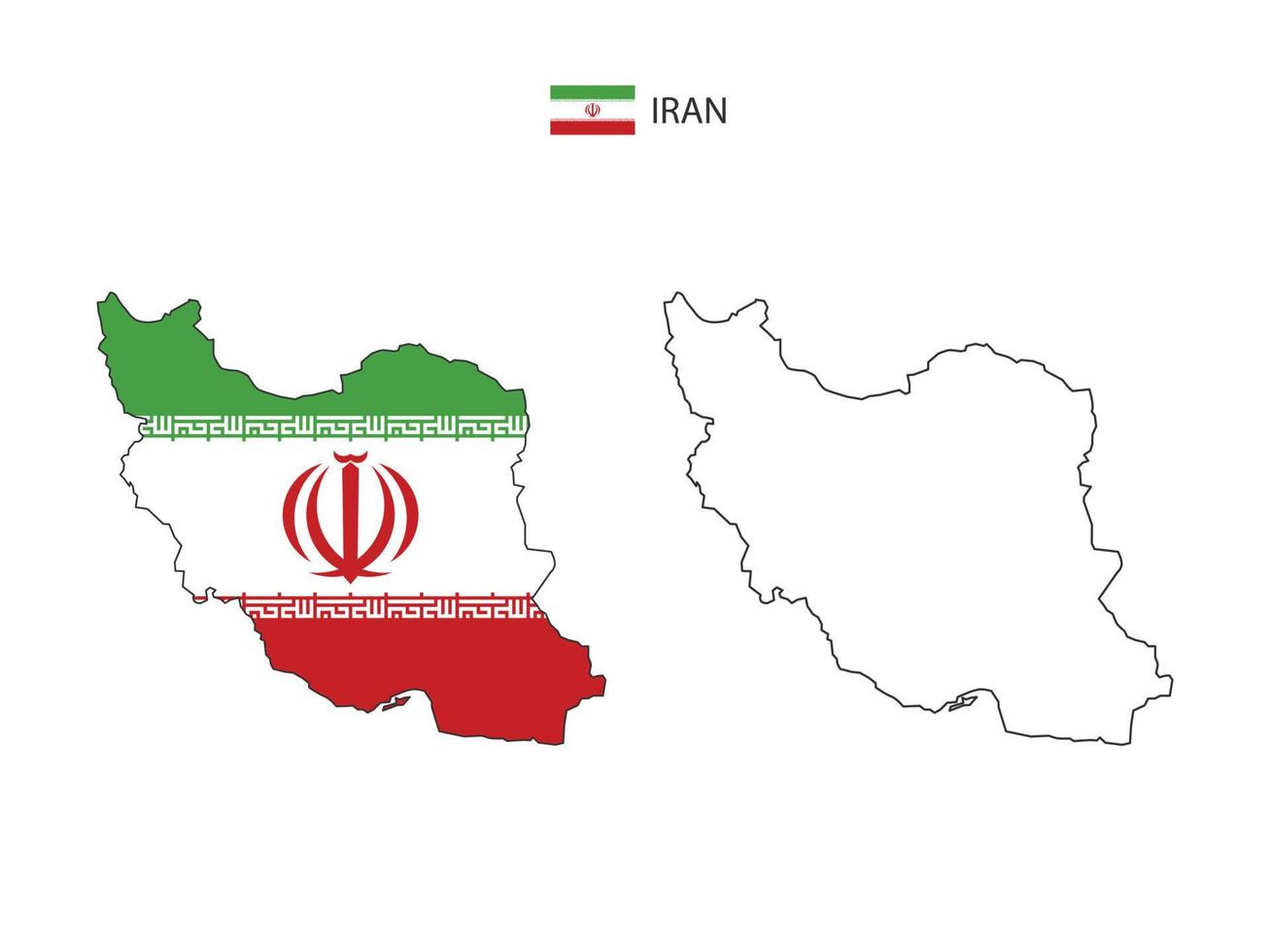 vector de ciudad de mapa de irán dividido por estilo de simplicidad de contorno. tiene 2 versiones, versión de línea delgada negra y versión de color de bandera de país. ambos mapas estaban en el fondo blanco.