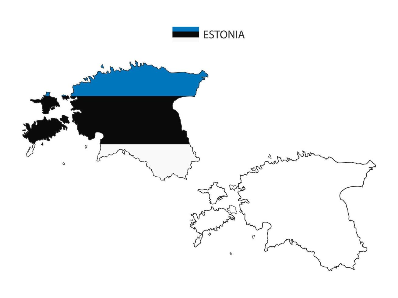 Estonia map city vector divided by outline simplicity style. Have 2 versions, black thin line version and color of country flag version. Both map were on the white background.