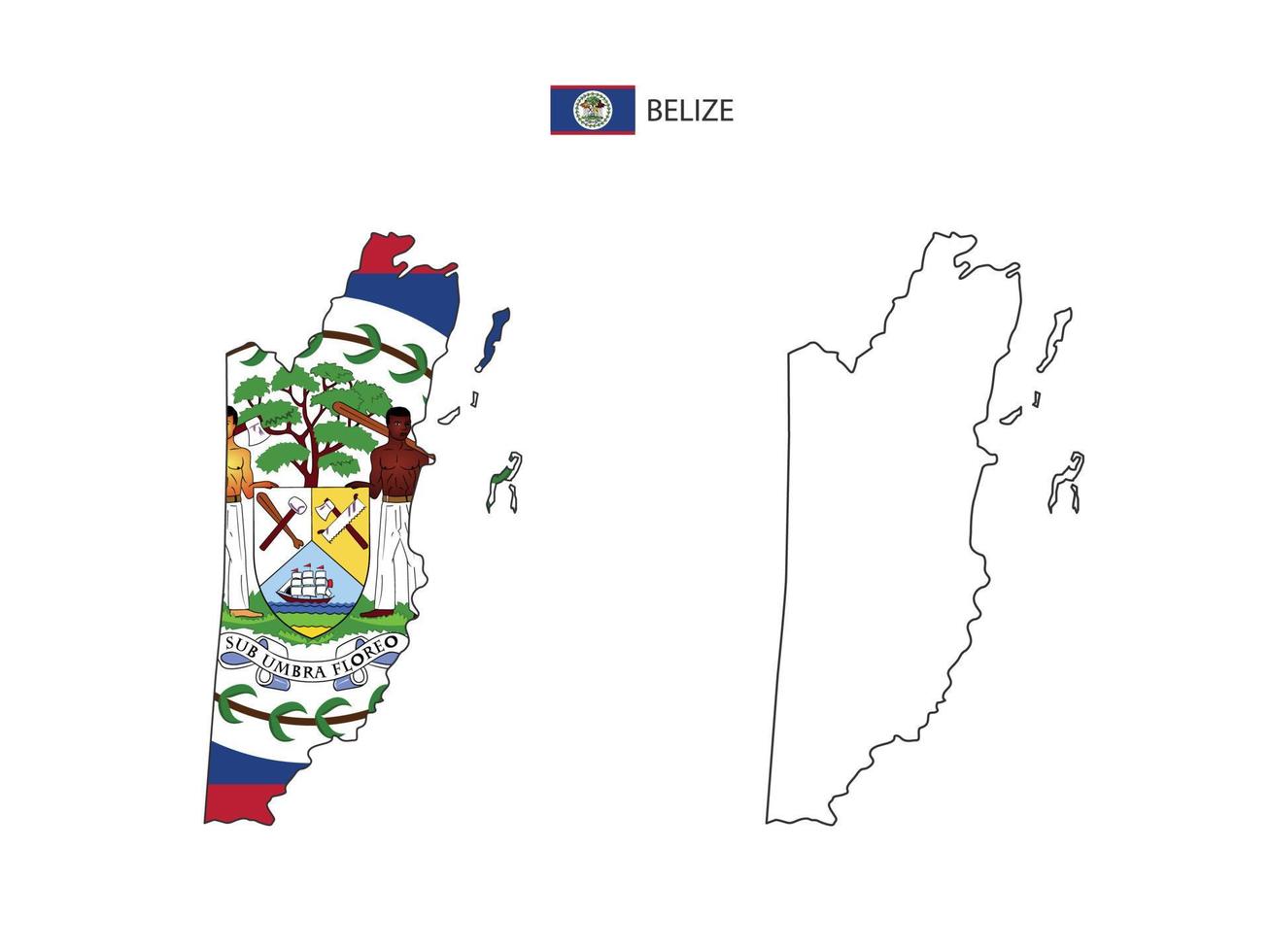 Belize map city vector divided by outline simplicity style. Have 2 versions, black thin line version and color of country flag version. Both map were on the white background.