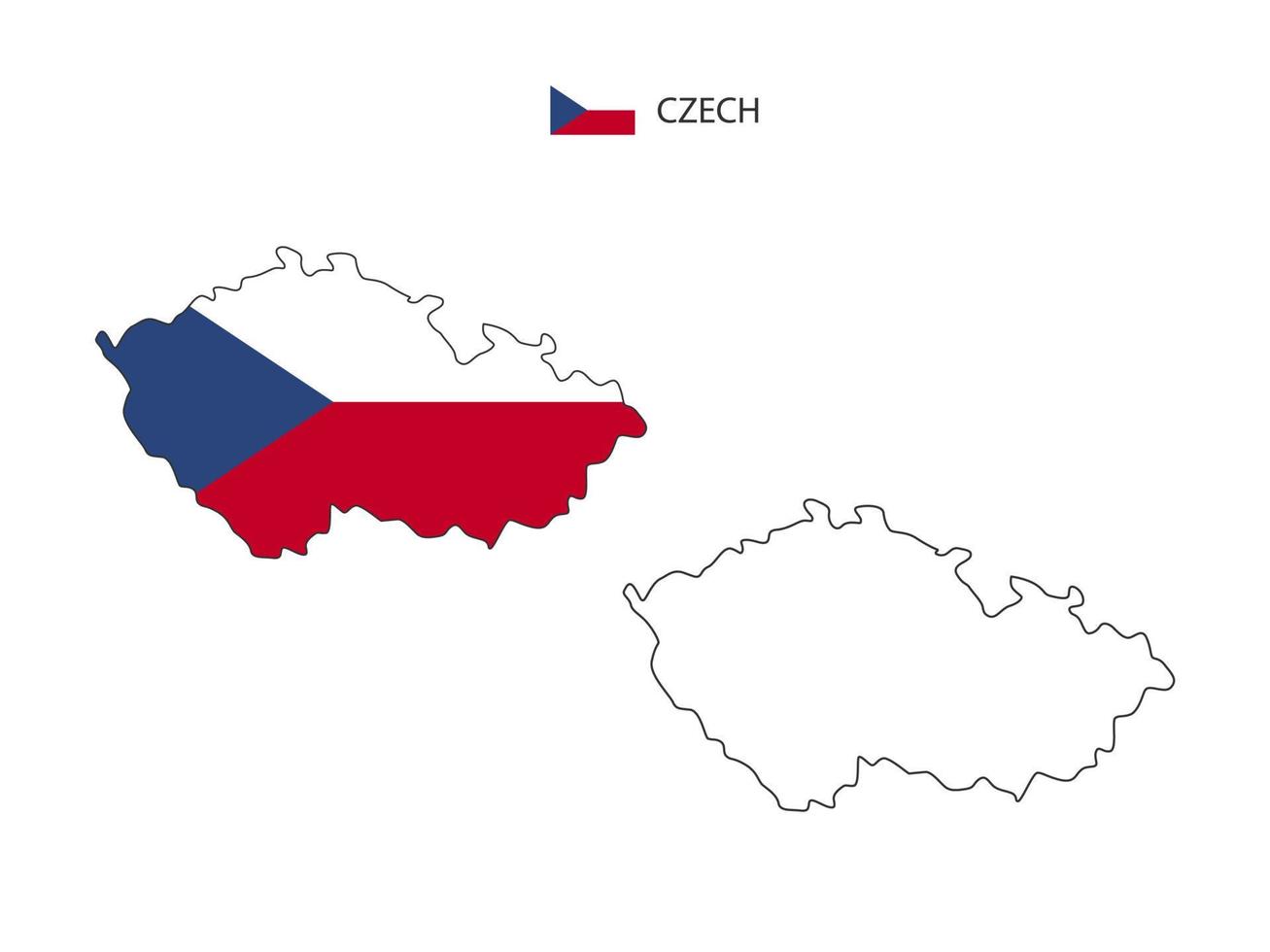 Czech map city vector divided by outline simplicity style. Have 2 versions, black thin line version and color of country flag version. Both map were on the white background.