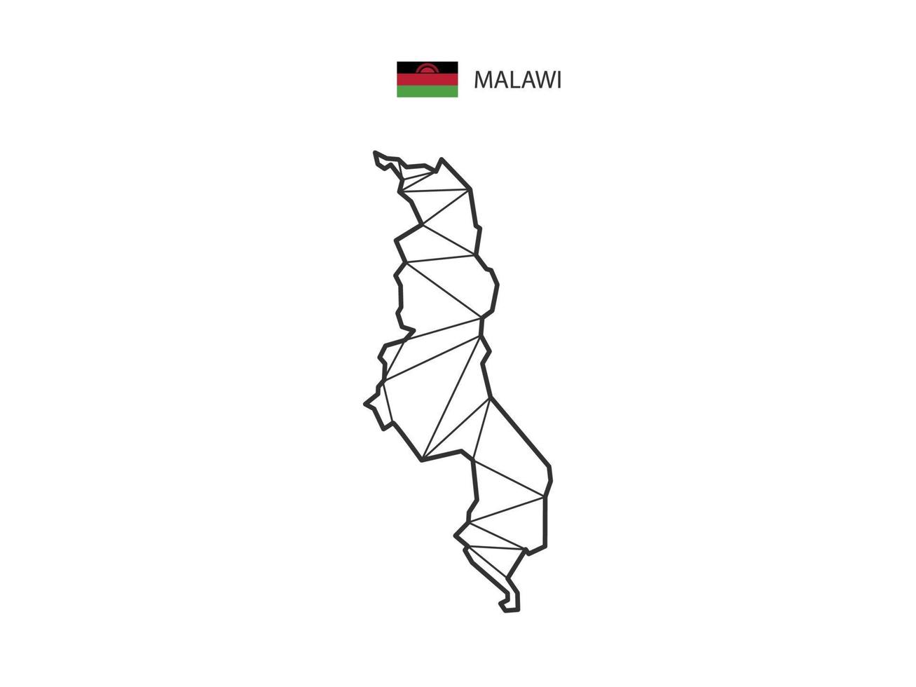 Mosaic triangles map style of Malawi isolated on a white background. Abstract design for vector. vector
